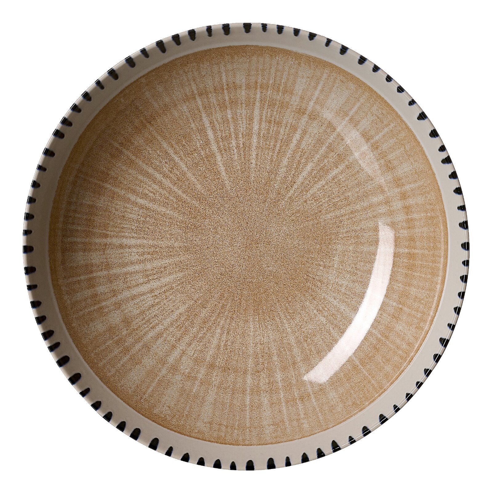 Ritzenhoff & Breker Soepbord NATURA Ronde beige keramische schaal met een fijn gespikkeld oppervlak, een subtiel radiaal patroon en zwarte accenten langs de lichte rand, van bovenaf gezien