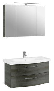 Moderner Badblock mit Spiegelschrank und Waschbecken, Frontansicht