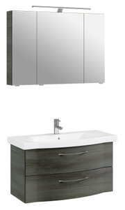 Moderner Badblock mit Spiegelschrank und Waschbecken, Frontansicht