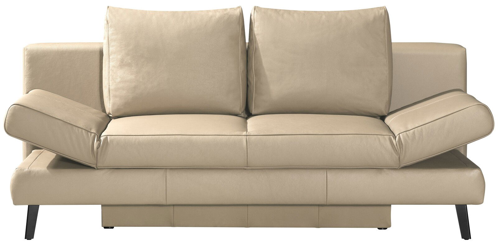 Beige Querschläfer-Sofa mit verstellbaren Armlehnen, Vorderansicht