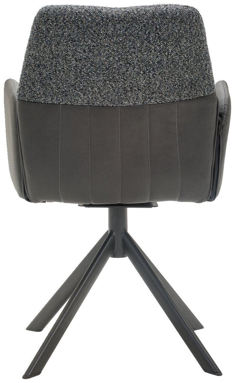 Valdera Armlehnstuhl CORDOBA Rückansicht eines Armlehnstuhls mit grauem Stoffbezug und schwarzem Metallgestell.