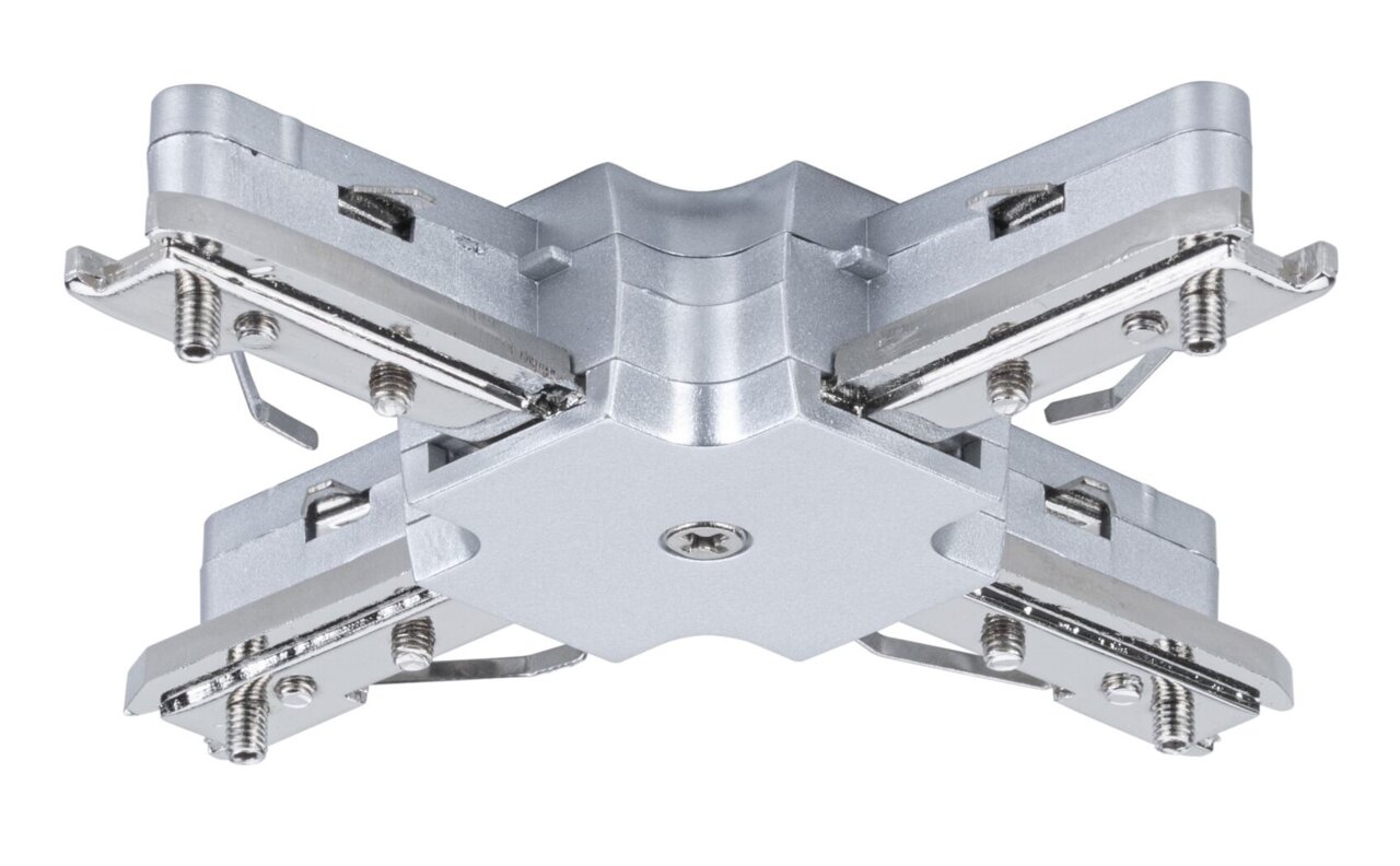 X-Verbinder aus Metall, Ansicht von unten, mit Schrauben und Befestigungselementen