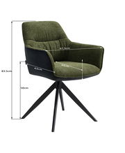 Moderner Sessel mit grünem Stoffbezug und schwarzen Metallbeinen, seitliche Perspektive