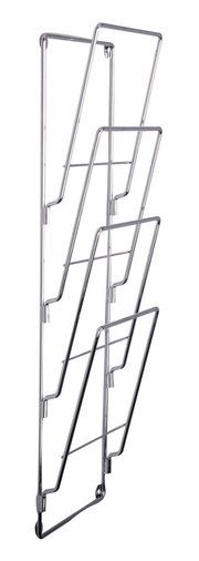 Metallisches Zeitungsregal mit mehreren Fächern, seitliche Perspektive