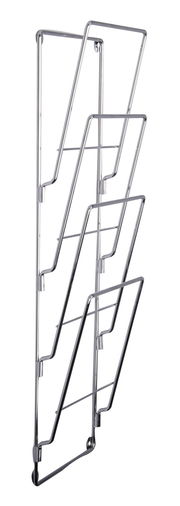 Metallisches Zeitungsregal mit mehreren Fächern, seitliche Perspektive