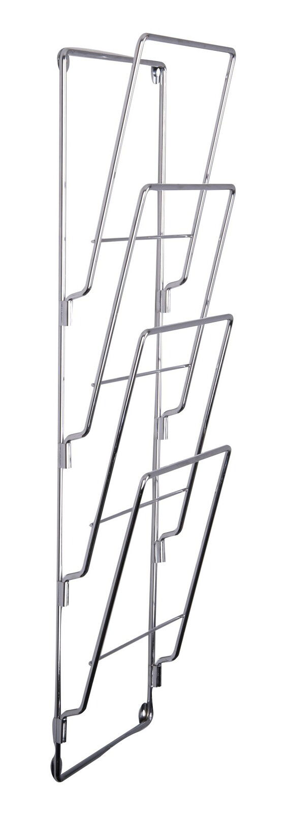 Metallisches Zeitungsregal mit mehreren Fächern, seitliche Perspektive