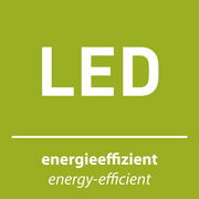 Grünes LED-Symbol mit der Aufschrift 'energieeffizient', Vorderansicht