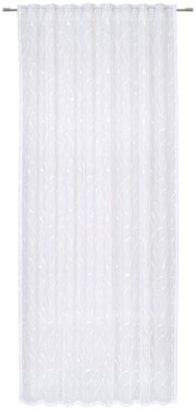 Weißer Fertigvorhang mit dezentem Muster, frontal aufgenommen