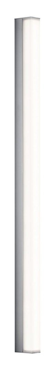 Moderne wandlamp LADO-S in verticaal perspectief, met een slank, rechthoekig ontwerp en een zilveren frame.