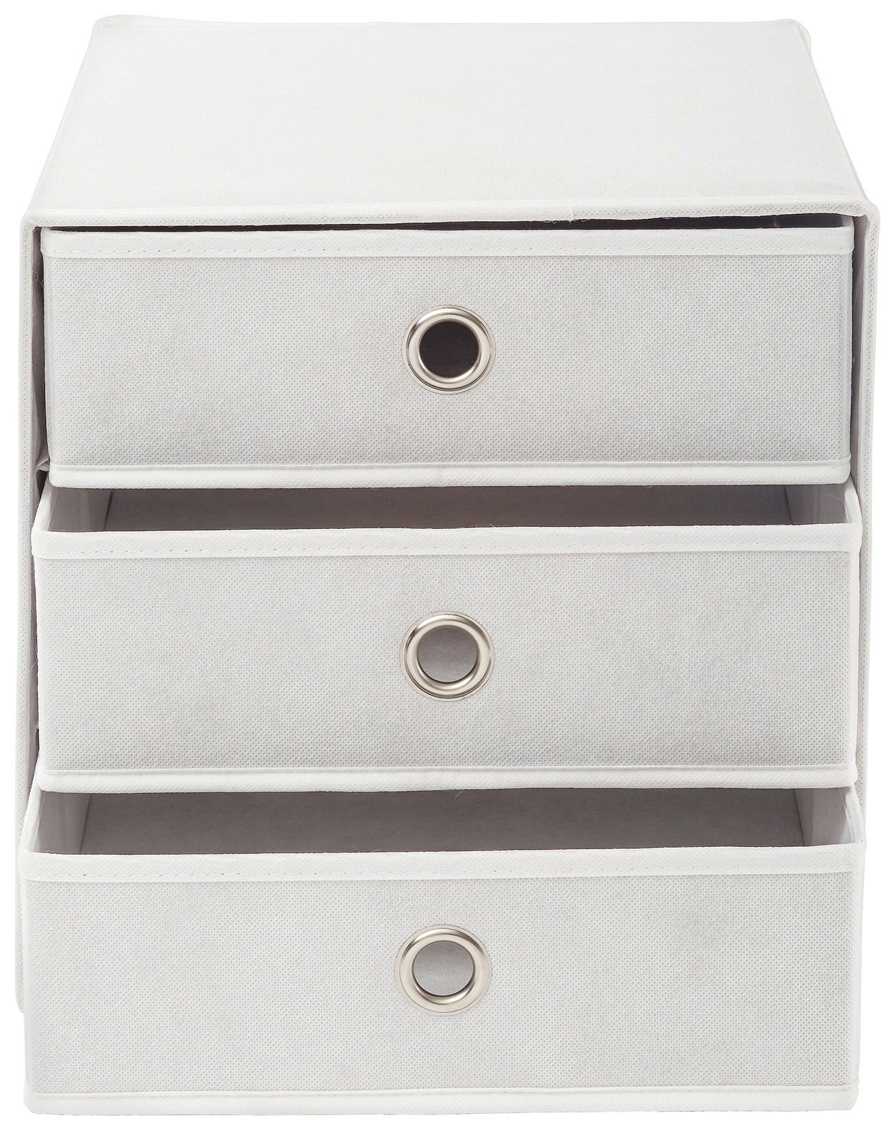 Stoffbox mit drei Schubfächern, frontal betrachtet