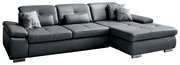 Graues Longchair-Sofa mit Kissen, seitliche Perspektive