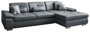 Graues Longchair-Sofa mit Kissen, seitliche Perspektive