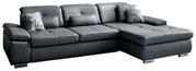 Graues Longchair-Sofa mit Kissen, seitliche Perspektive