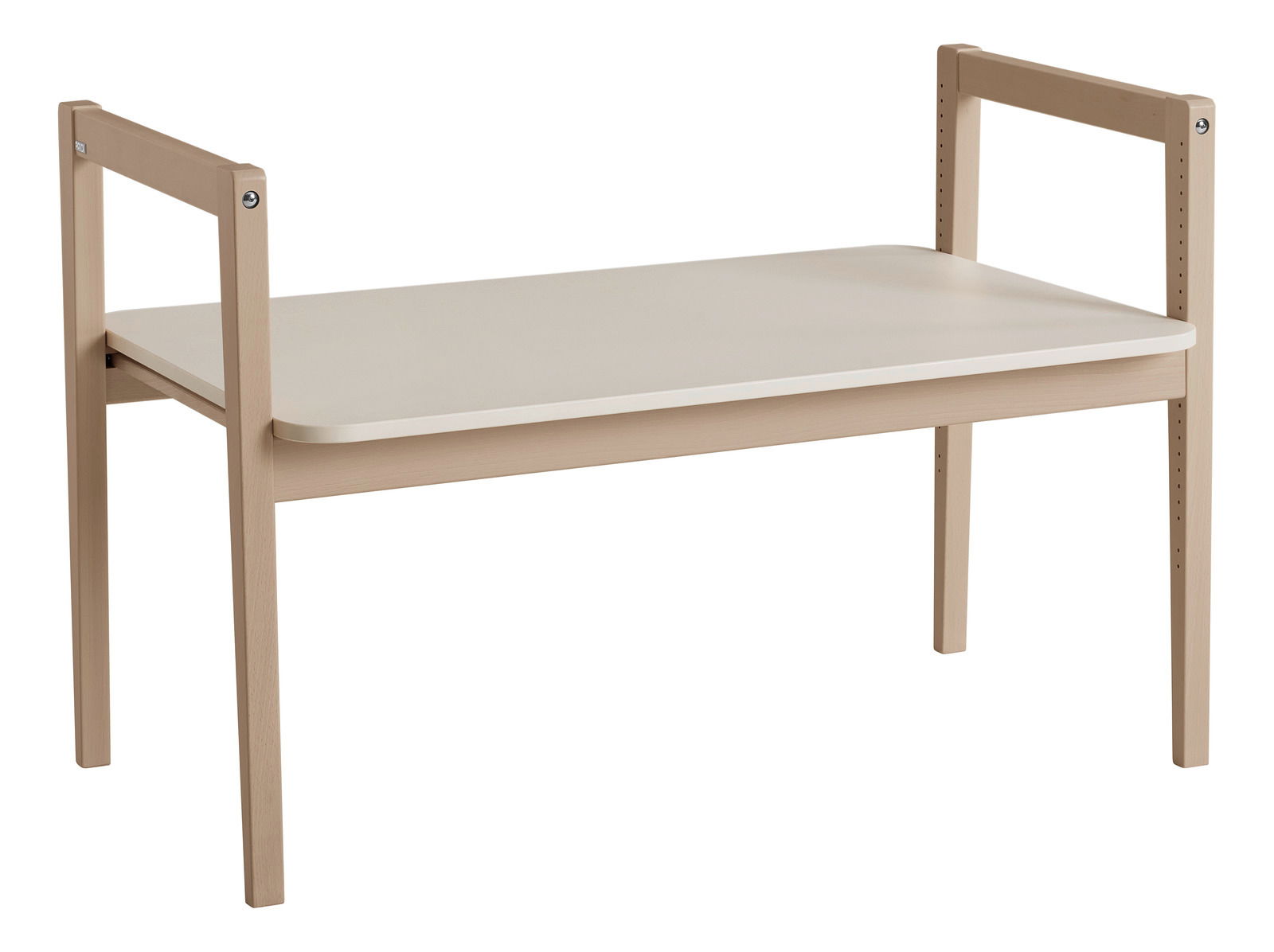 Tischplatte Tiny Table aus hellem Holz mit weißer Oberfläche, seitliche Perspektive