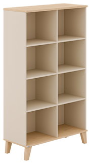 Standregal mit sechs offenen Fächern, helle Holzoptik, seitliche Perspektive