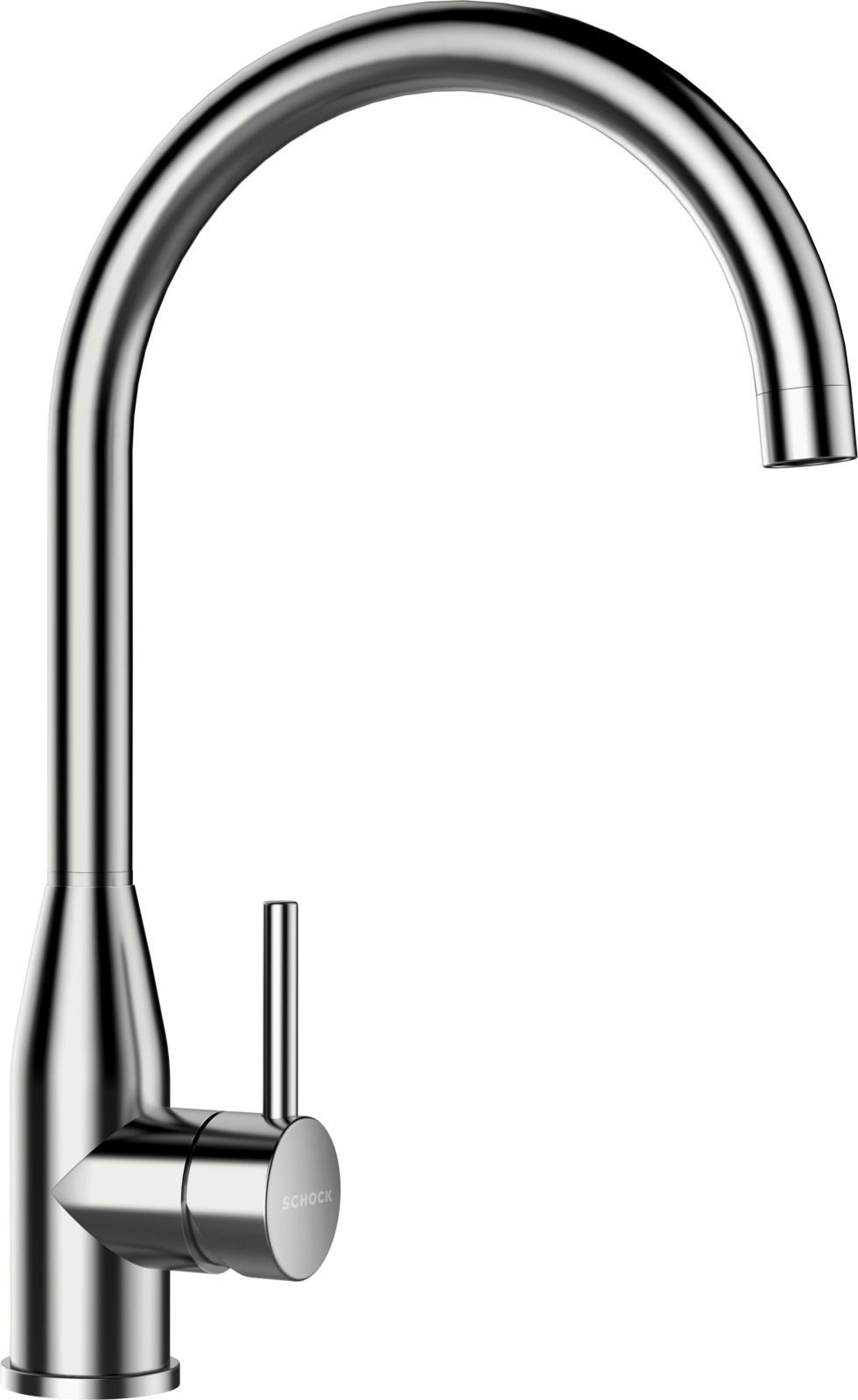 Moderner Einhebelmischer aus Edelstahl in seitlicher Perspektive