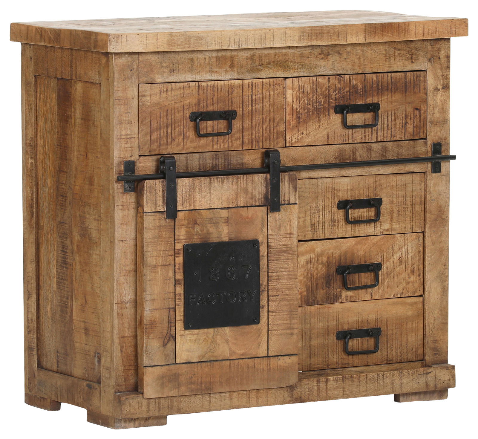 Landscape Kommode BARNEY Rustikale Kommode aus Holz mit Schubladen und Schiebetür, seitliche Perspektive