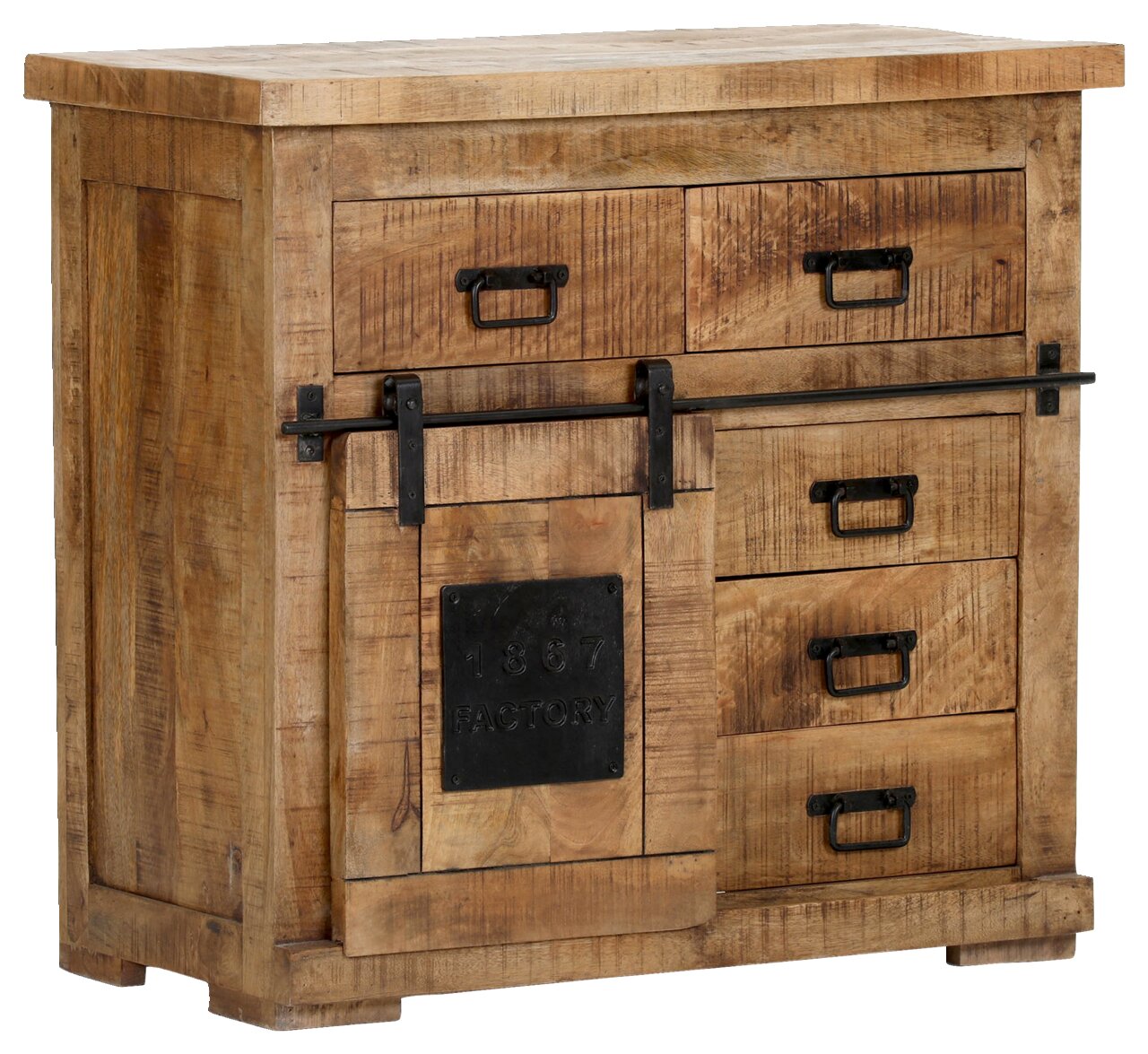 Landscape Kommode BARNEY Rustikale Kommode aus Holz mit Schubladen und Schiebetür, seitliche Perspektive