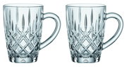 Zwei elegante Teebecher aus Kristallglas mit Rautenmuster, frontal abgebildet.
