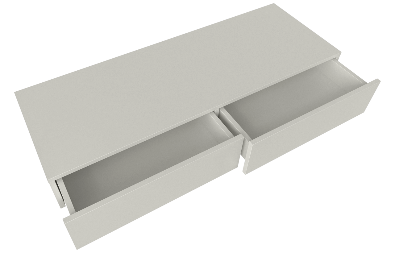 Wandkonsole mit zwei offenen Schubladen, Ansicht von oben