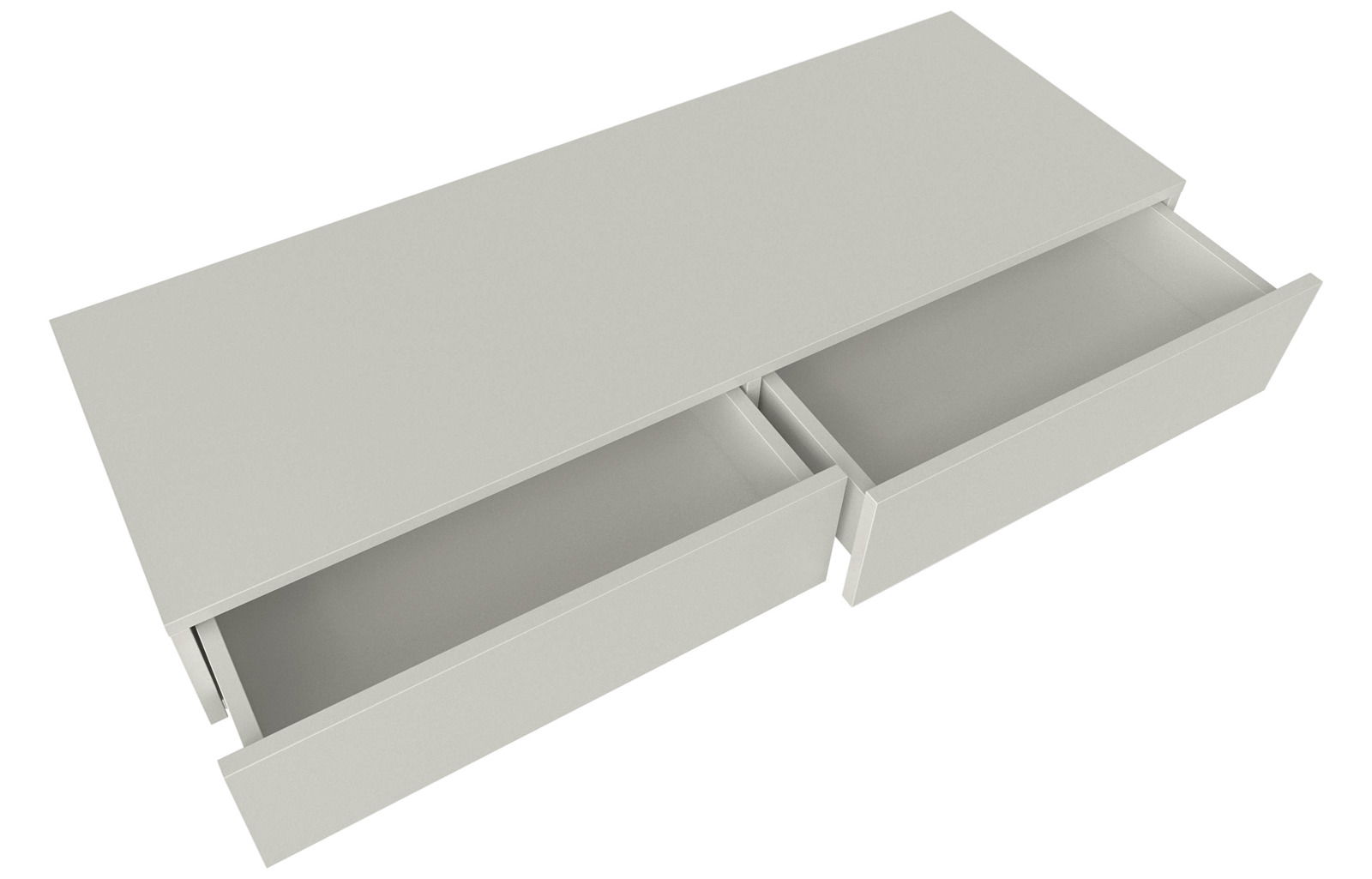 Wandkonsole mit zwei offenen Schubladen, Ansicht von oben