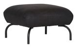 Schwarzer Hocker mit gepolsterter Sitzfläche und gebogenen Metallbeinen, seitliche Perspektive