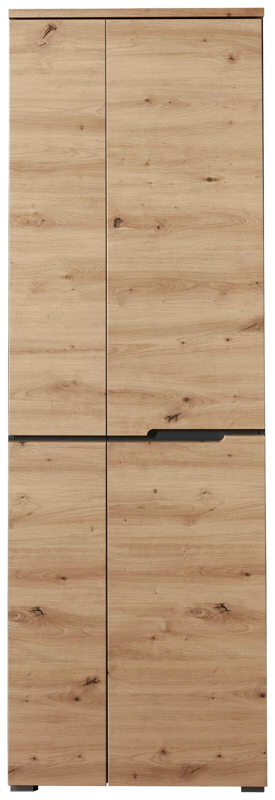 Frontansicht eines XL-Schuh- und Garderobenschranks aus hellem Holz mit natürlicher Maserung.