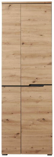 Frontansicht eines XL-Schuh- und Garderobenschranks aus hellem Holz mit natürlicher Maserung.