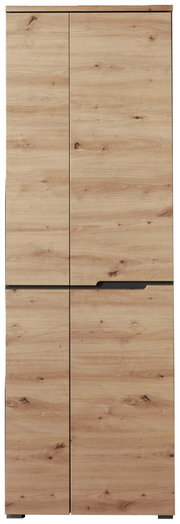 Frontansicht eines XL-Schuh- und Garderobenschranks aus hellem Holz mit natürlicher Maserung.