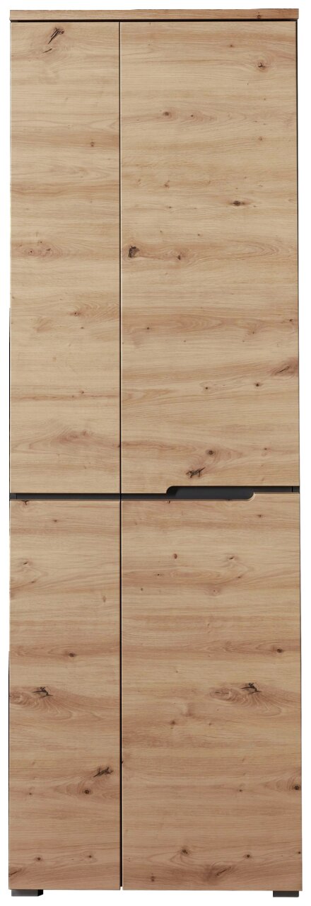 Frontansicht eines XL-Schuh- und Garderobenschranks aus hellem Holz mit natürlicher Maserung.