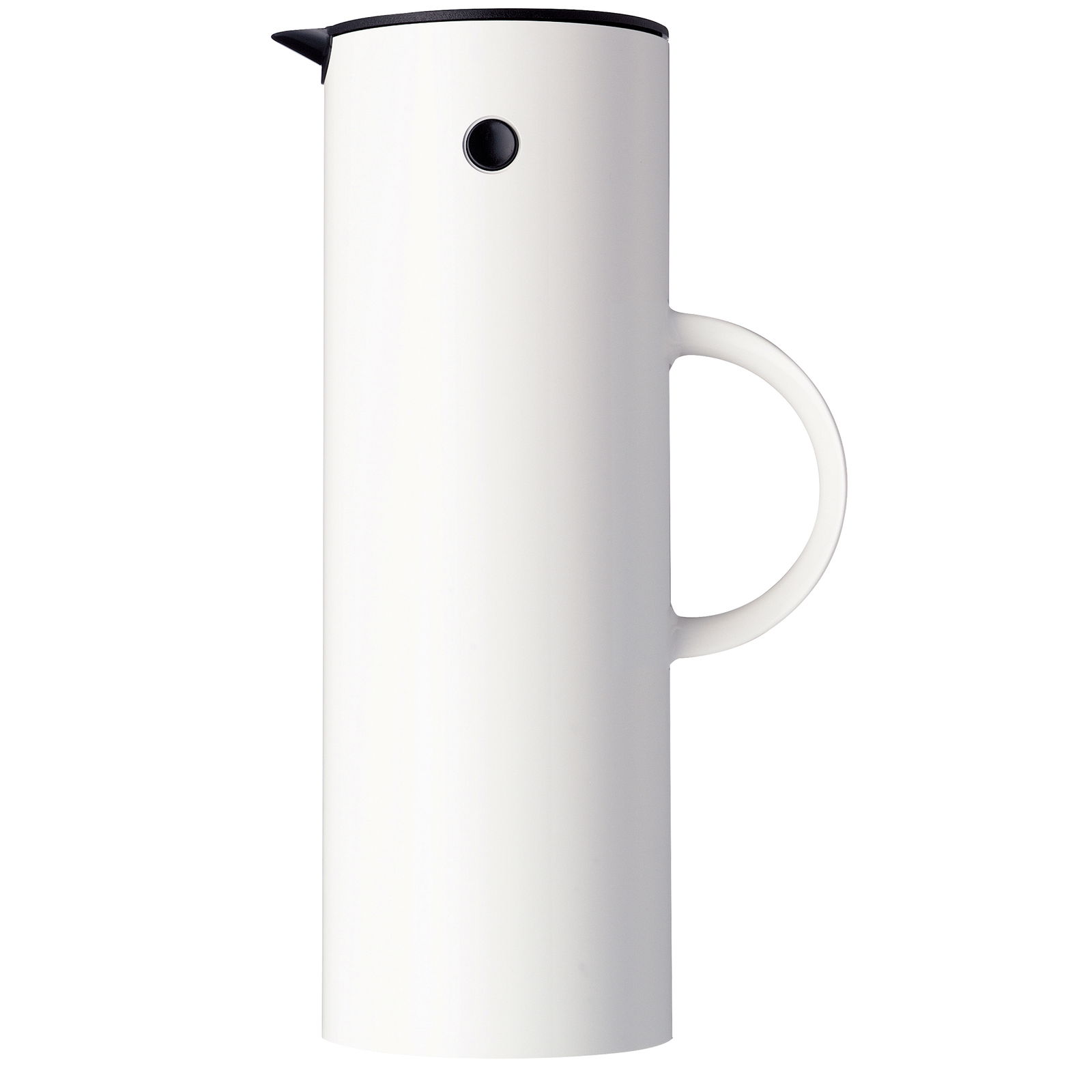 Stelton Isolierkanne 1 Liter White Weiße Isolierkanne mit seitlichem Griff, seitliche Ansicht