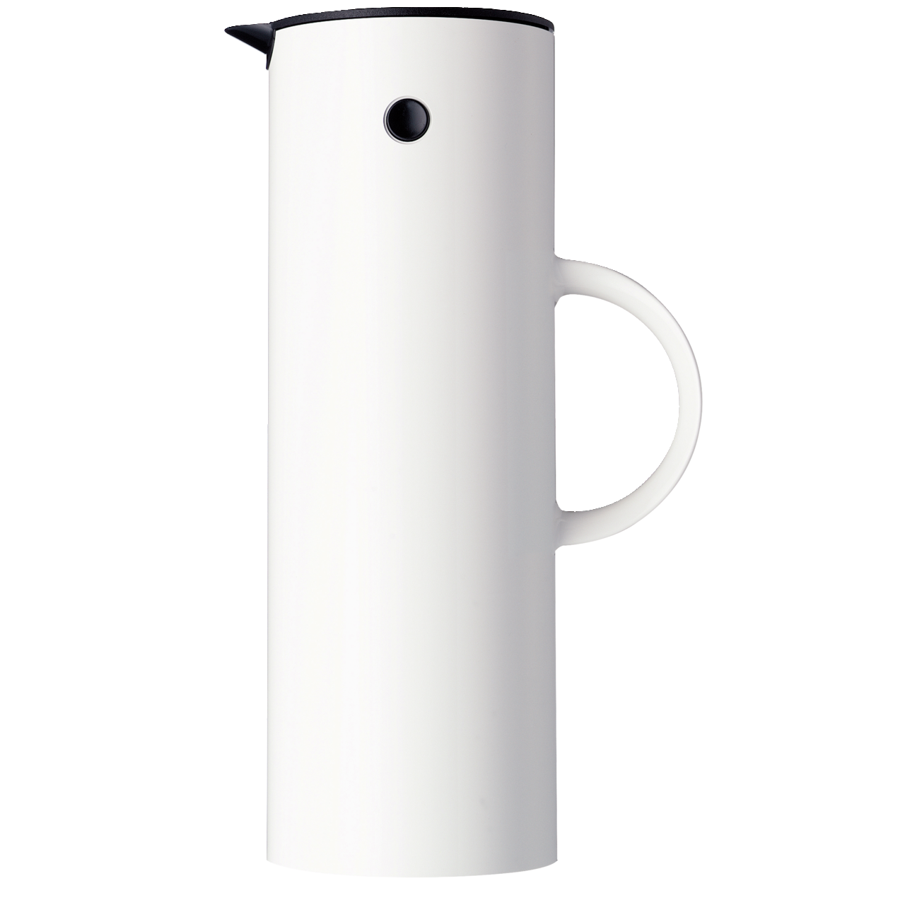 Stelton Isolierkanne 1 Liter White Weiße Isolierkanne mit seitlichem Griff, seitliche Ansicht