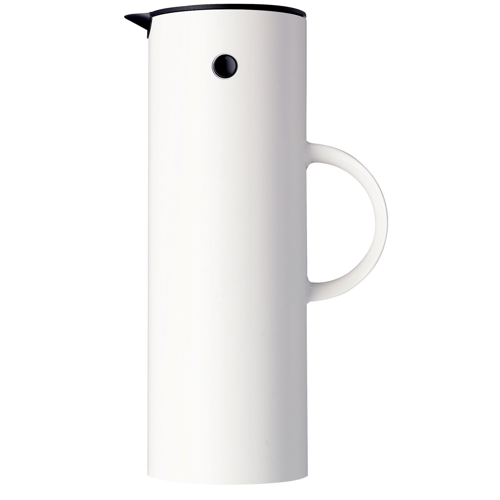Stelton Isolierkanne 1 Liter White Weiße Isolierkanne mit seitlichem Griff, seitliche Ansicht