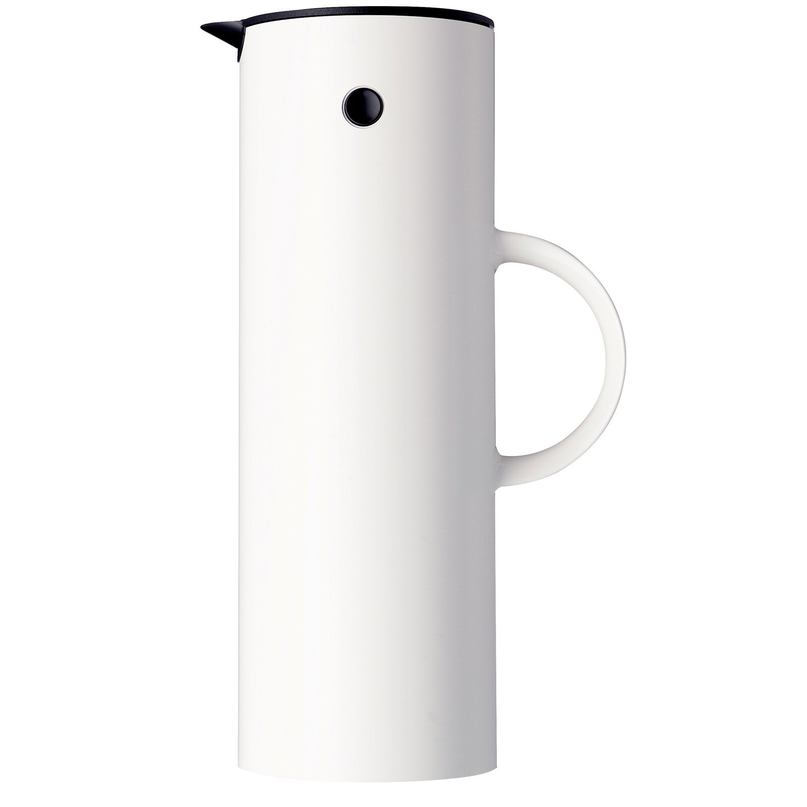 Stelton Isolierkanne 1 Liter White Weiße Isolierkanne mit seitlichem Griff, seitliche Ansicht