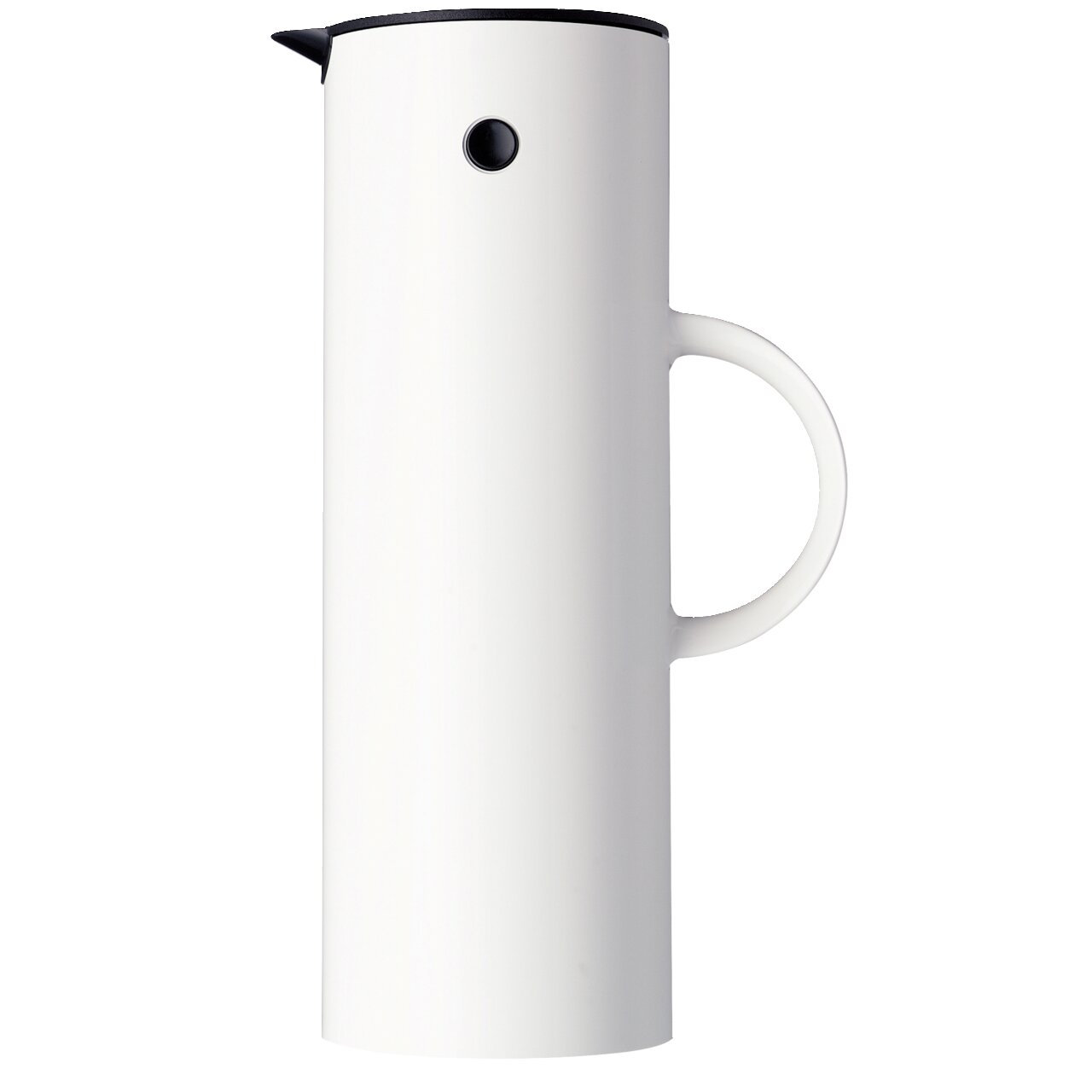 Stelton Thermoskan 1 liter Wit Weiße Isolierkanne mit seitlichem Griff, seitliche Ansicht