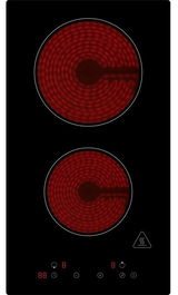 Glaskeramik-Kochfeld mit zwei leuchtenden Kochzonen, Draufsicht