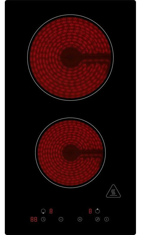 Glaskeramik-Kochfeld mit zwei leuchtenden Kochzonen, Draufsicht