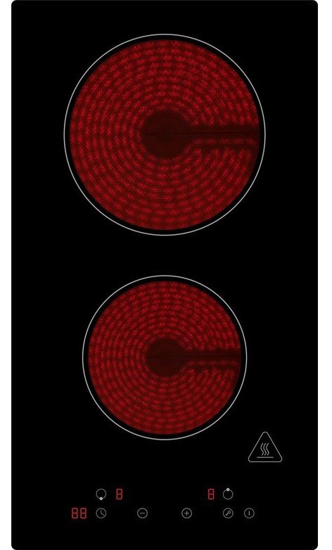 Glaskeramik-Kochfeld mit zwei leuchtenden Kochzonen, Draufsicht