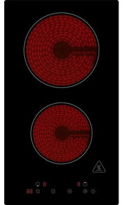 Glaskeramik-Kochfeld mit zwei leuchtenden Kochzonen, Draufsicht