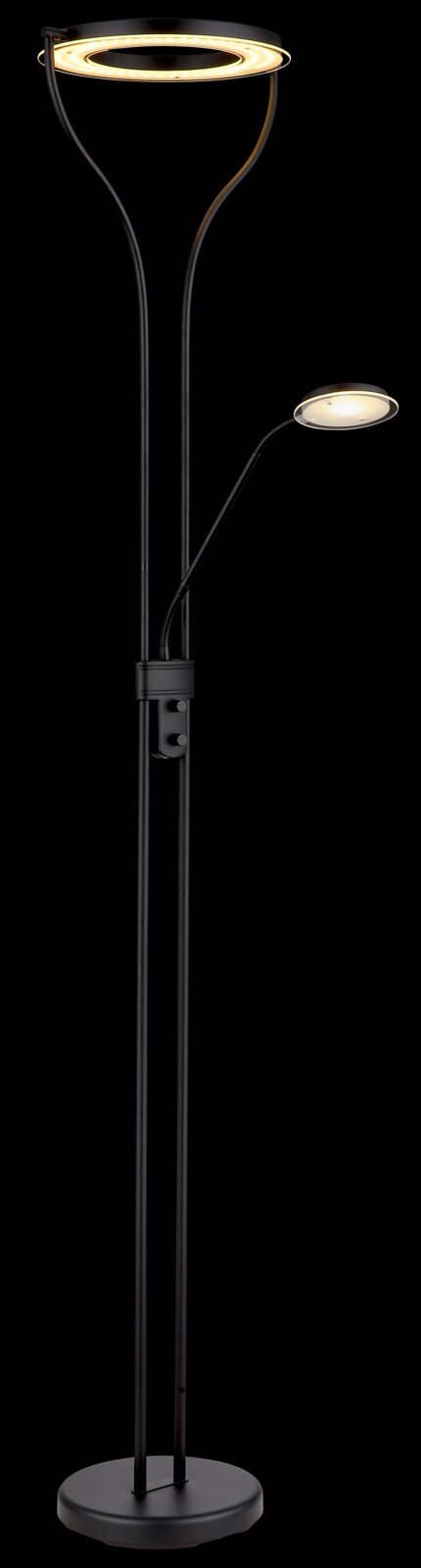 Moderner Deckenfluter Globo Lighting EBRO mit zwei Lichtquellen, frontal abgebildet.