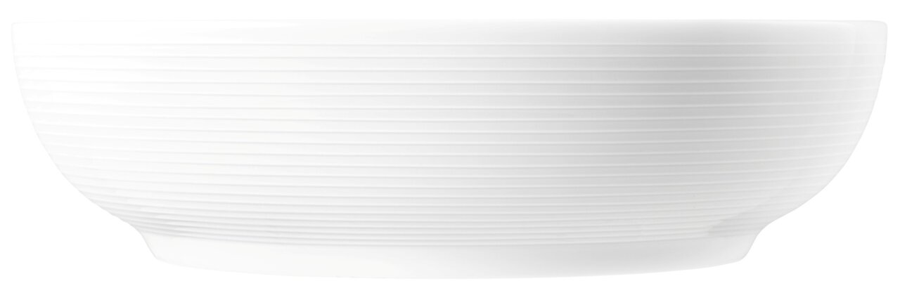 Seltmann Weiden Bowl BEAT Weiße Foodbowl mit 25 cm Durchmesser, seitliche Perspektive, mit feinen horizontalen Linien.