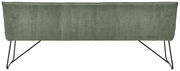 Rückansicht einer grünen Sitzbank mit Metallbeinen