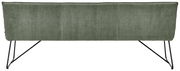 Rückansicht einer grünen Sitzbank mit Metallbeinen