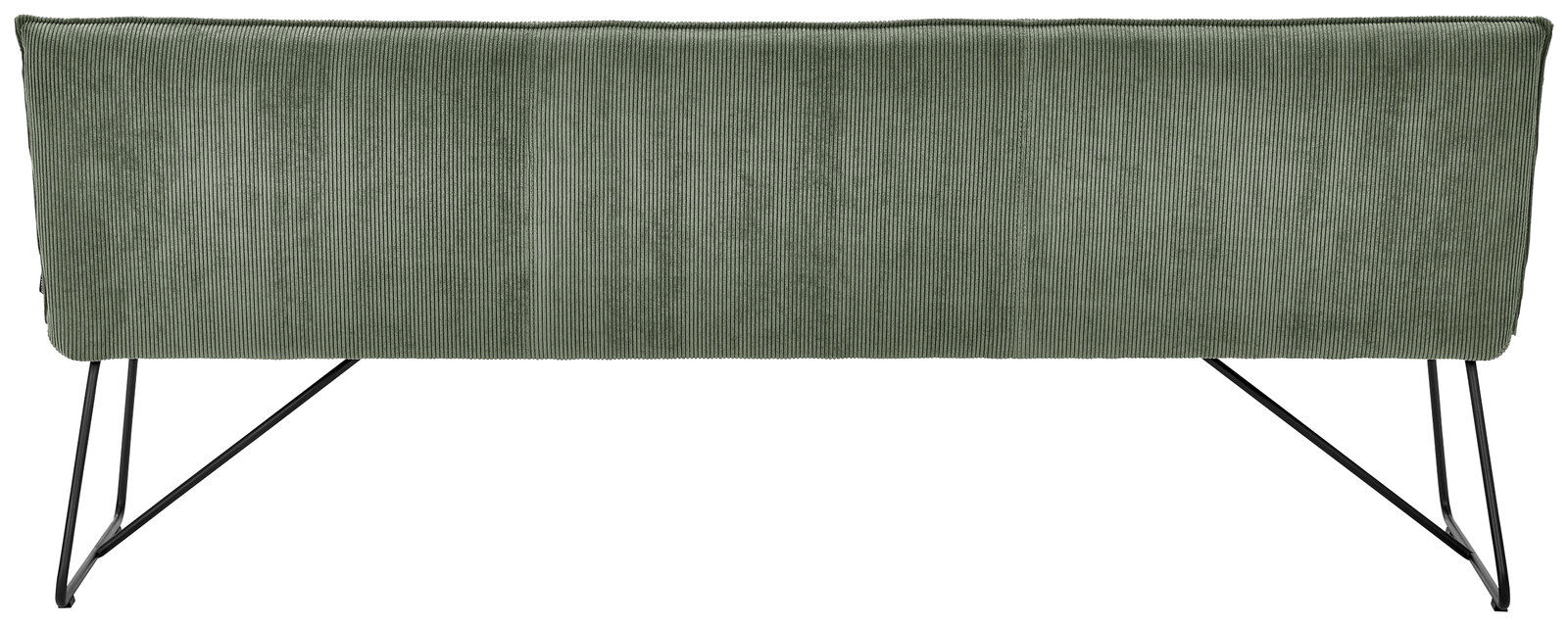 Rückansicht einer grünen Sitzbank mit Metallbeinen