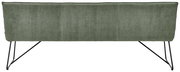 Rückansicht einer grünen Sitzbank mit Metallbeinen