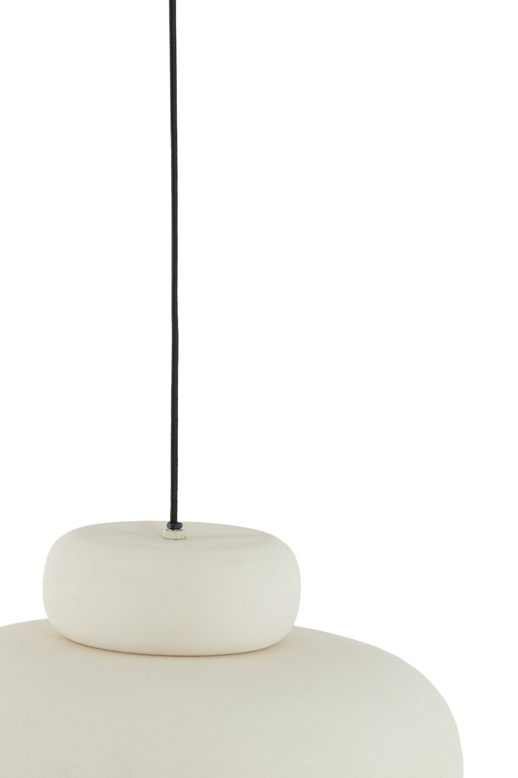 Light&Living Hanglamp NEIVA Close-up van een moderne, witte hanglamp met een zwarte kabel, gezien van bovenaf.