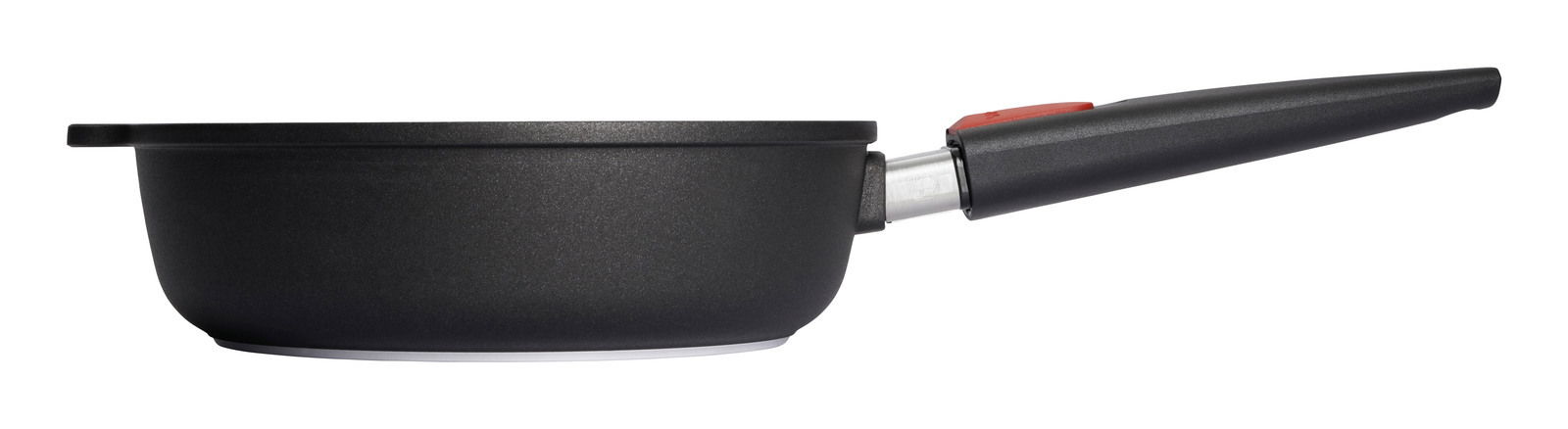 Guss-Hochrandpfanne 24cm Nowo, Seitenansicht mit langem Griff