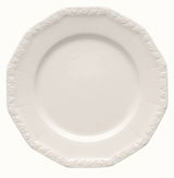 Weißer, runder Teller mit floralem Randmuster, Draufsicht