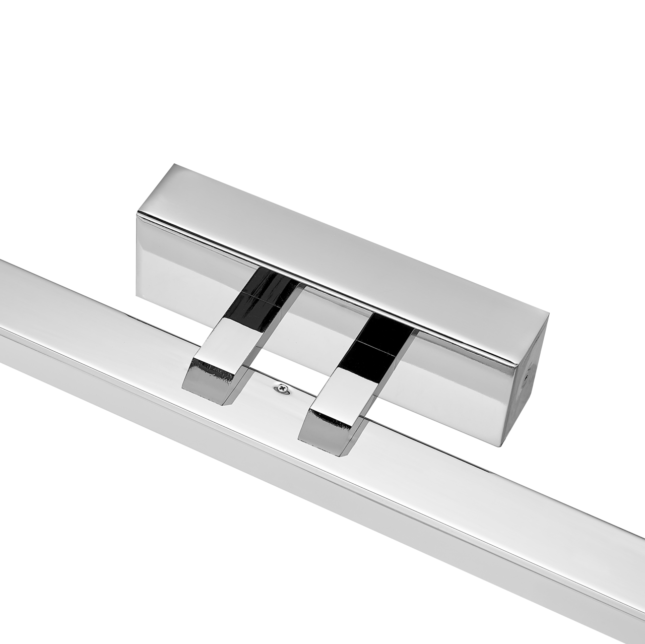 Moderne LED-Wandleuchte aus Chrom in Nahaufnahme, seitliche Perspektive