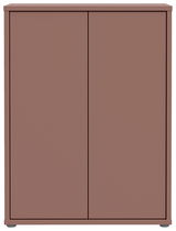 Schuhschrank niedrig mit zwei Türen in brauner Farbe, frontale Ansicht.